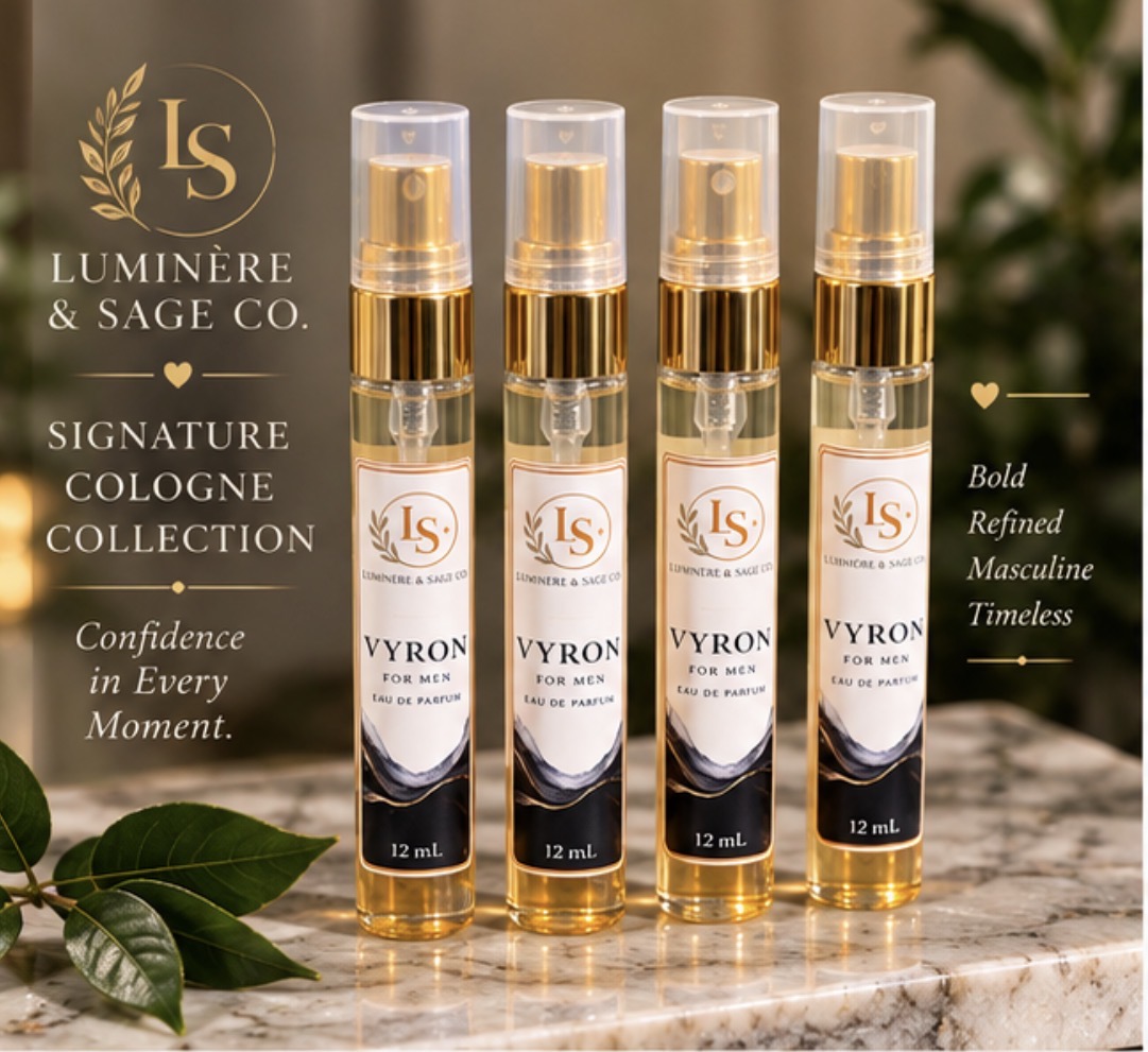 Four bottles of Luminere & Sage Vyron for Men Eau de Parfum, 12 mL, in the Signature Cologne collection
